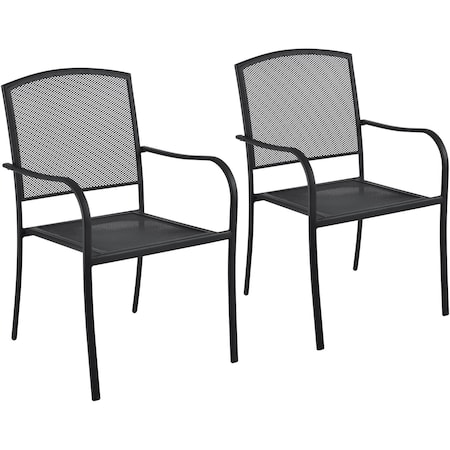 Outdoor Cafe Steel Mesh Stacking Armchair, Black, 2PK